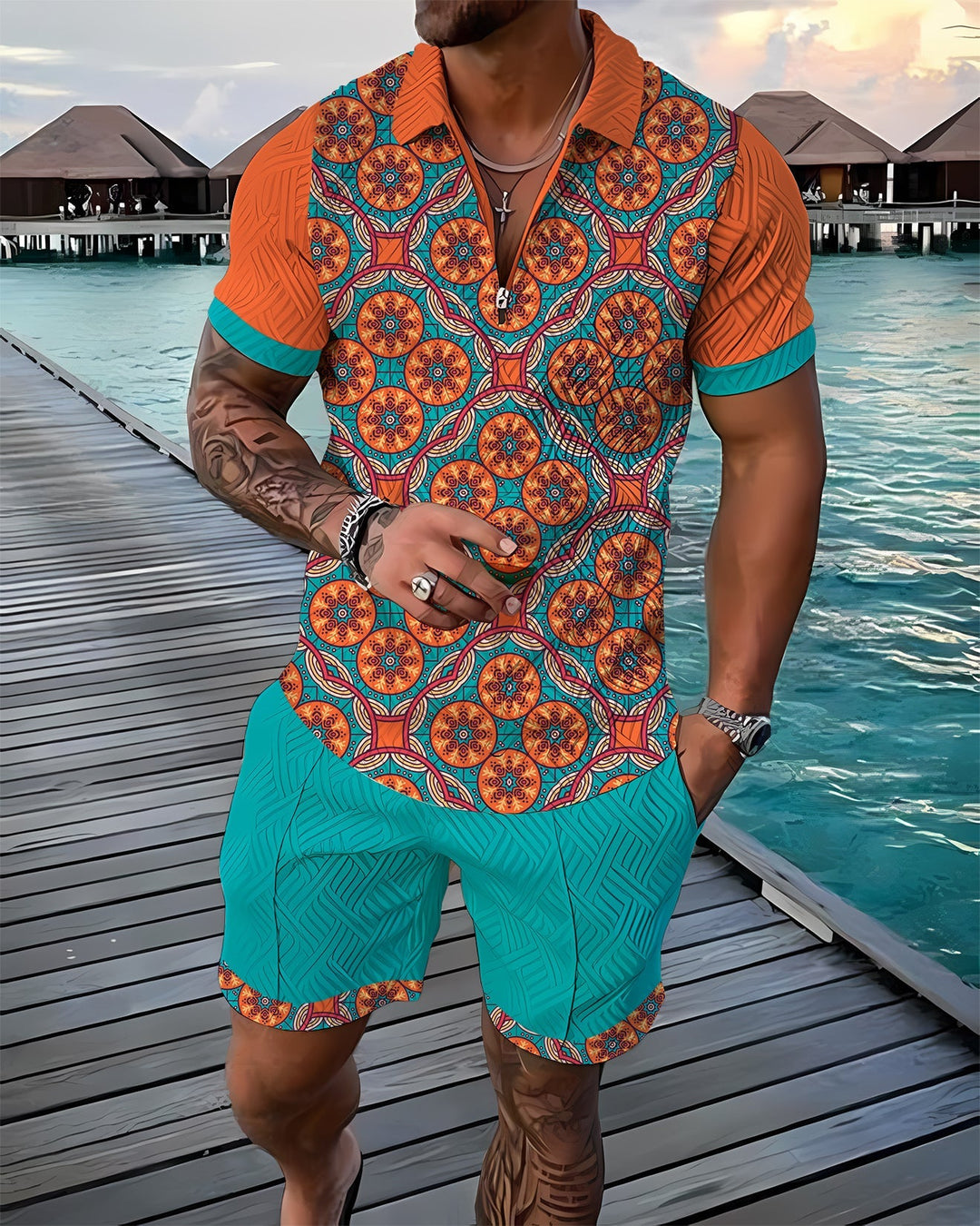Sunny - Azurblaues Poloshirt und Shorts zusammen