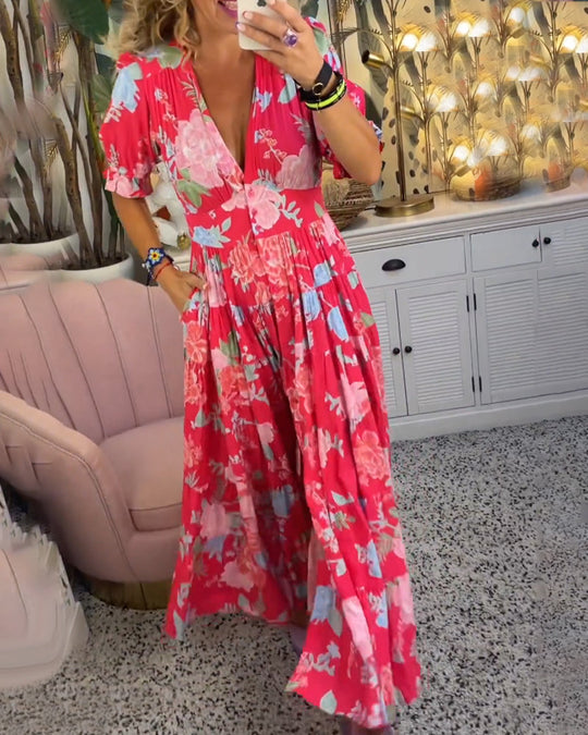Almita - Sommerkleid mit V-Ausschnitt und Blumenmuster