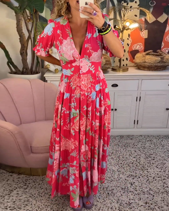 Almita - Sommerkleid mit V-Ausschnitt und Blumenmuster