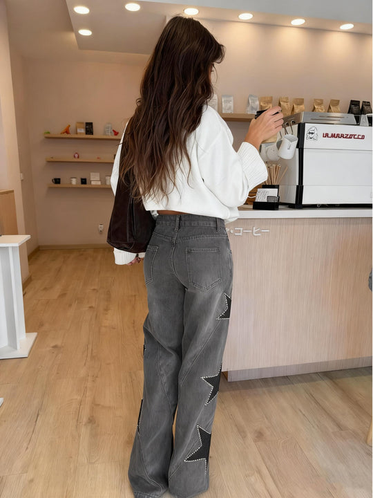 Casual Star Straight Jeans – Trendige Denim mit Stern-Print