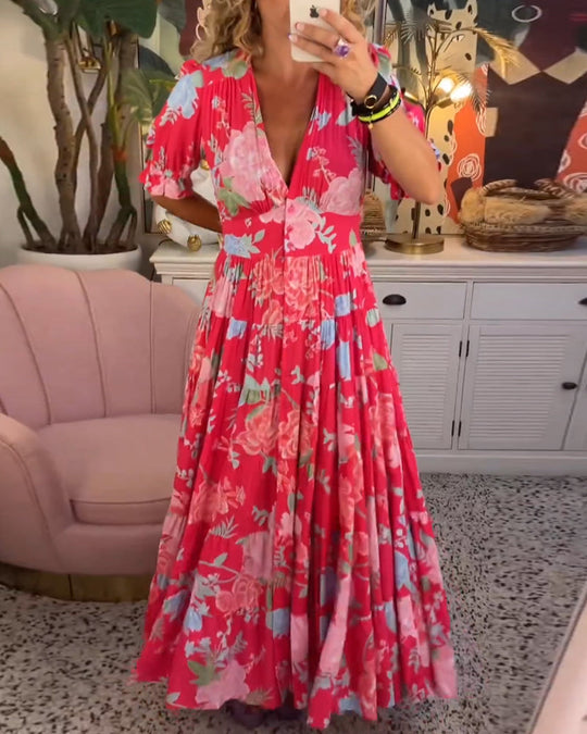 Almita - Sommerkleid mit V-Ausschnitt und Blumenmuster