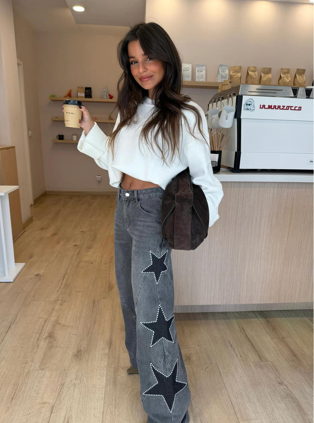 Casual Star Straight Jeans – Trendige Denim mit Stern-Print
