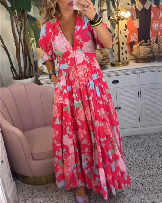 Almita - Sommerkleid mit V-Ausschnitt und Blumenmuster