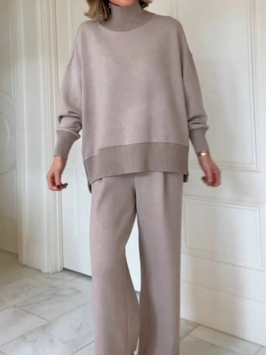 Casual Damen-Zweiteiler-Set mit Stehkragen und Straight-Leg-Hose