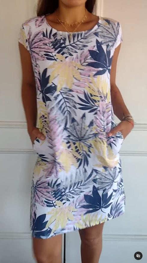 Jonna - Damen Baumwoll-Leinenkleid mit lockeren Druckmuster