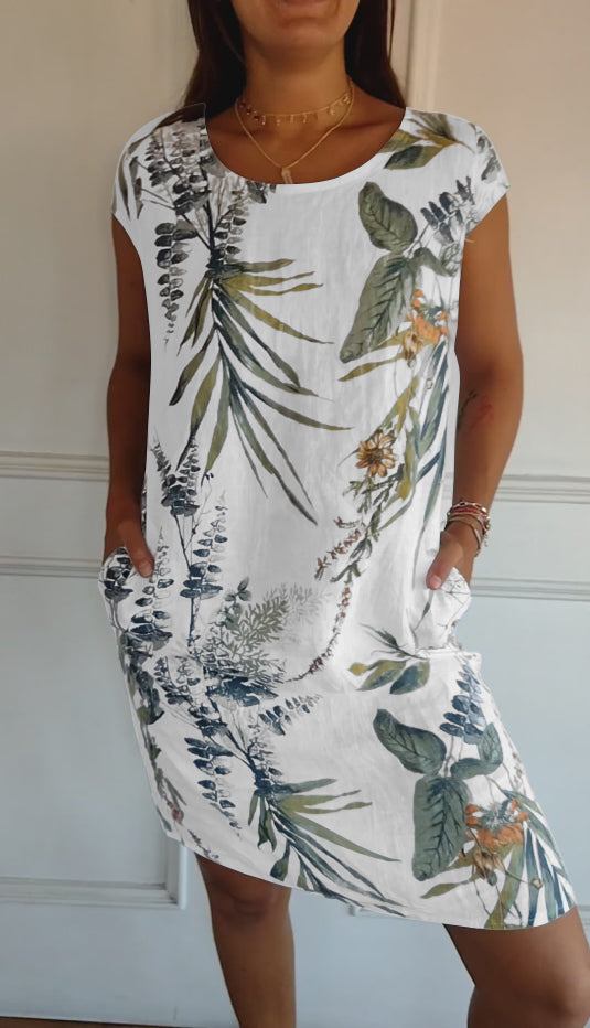 Jonna - Damen Baumwoll-Leinenkleid mit lockeren Druckmuster