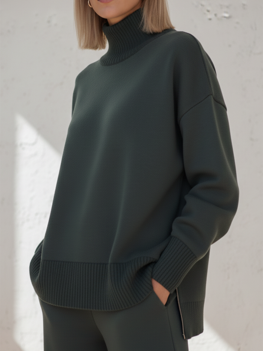 Casual Damen-Zweiteiler-Set mit Stehkragen und Straight-Leg-Hose