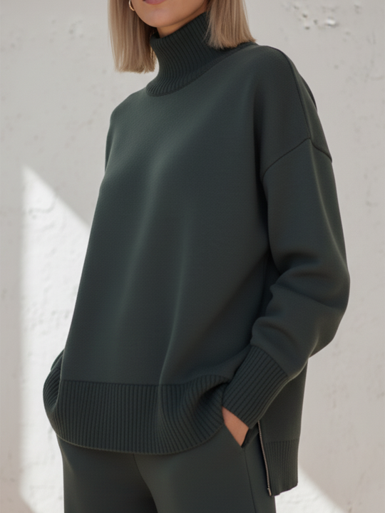 Casual Damen-Zweiteiler-Set mit Stehkragen und Straight-Leg-Hose