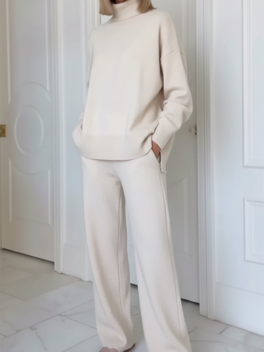 Casual Damen-Zweiteiler-Set mit Stehkragen und Straight-Leg-Hose