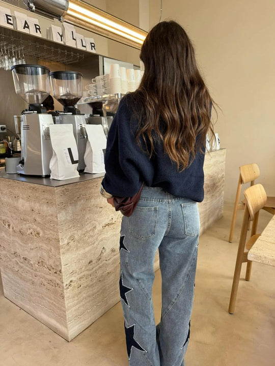 Casual Star Straight Jeans – Trendige Denim mit Stern-Print