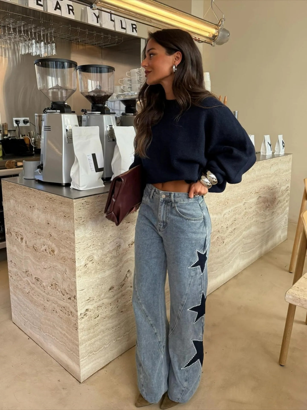 Casual Star Straight Jeans – Trendige Denim mit Stern-Print