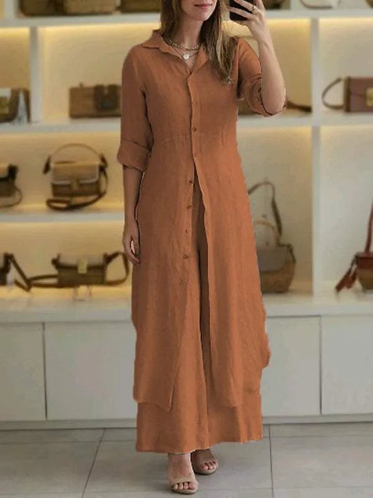 Ariana - Lässiger zweiteiliges Hosen und Shirt Set aus Leinenmaterial