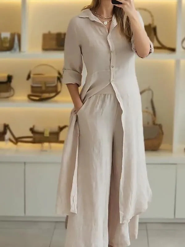 Ariana - Lässiger zweiteiliges Hosen und Shirt Set aus Leinenmaterial