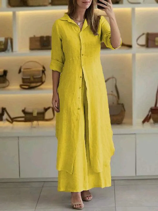 Ariana - Lässiger zweiteiliges Hosen und Shirt Set aus Leinenmaterial