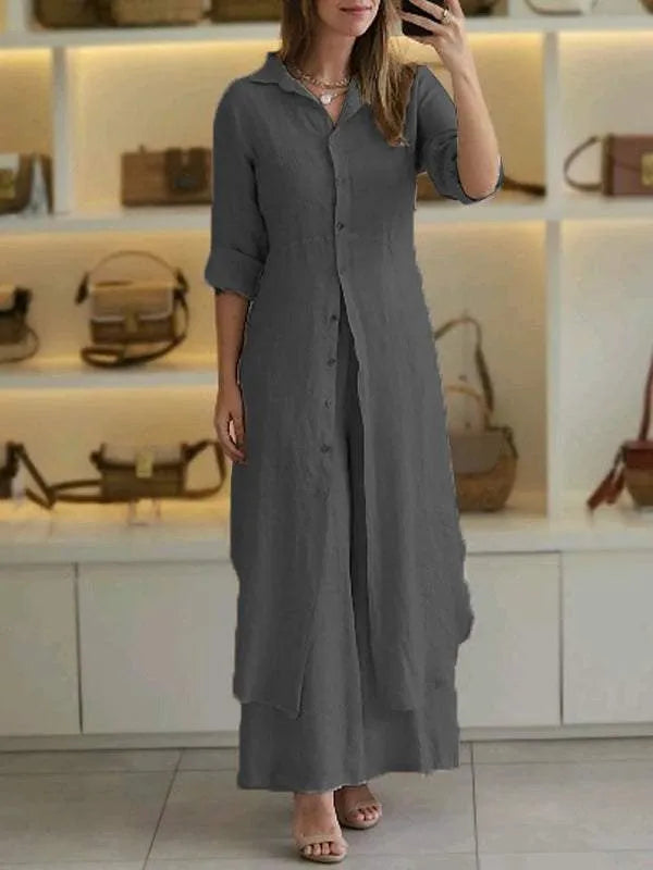 Ariana - Lässiger zweiteiliges Hosen und Shirt Set aus Leinenmaterial