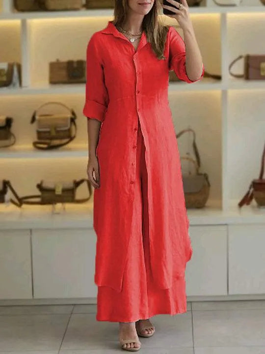 Ariana - Lässiger zweiteiliges Hosen und Shirt Set aus Leinenmaterial