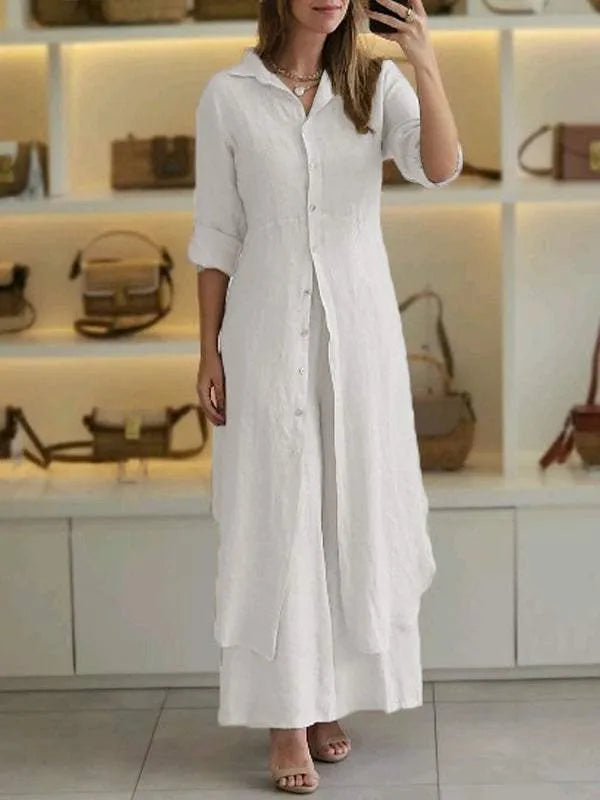 Ariana - Lässiger zweiteiliges Hosen und Shirt Set aus Leinenmaterial