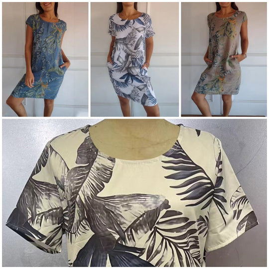 Uitverkoop 49% korting🍀Jurk met ronde hals en botanische print voor dames