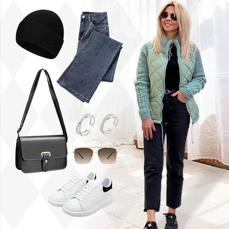 ⏳Nur für kurze Zeit – 49% Rabatt! 💥 Stilvolle gestrickte Patchwork-Steppjacke für Damen