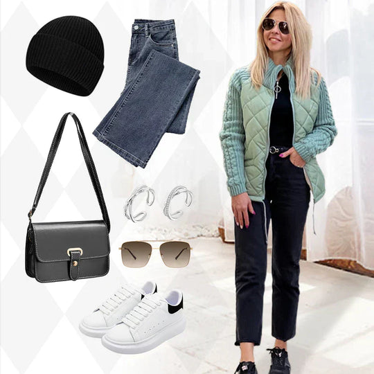 ⏳Nur für kurze Zeit – 49% Rabatt! 💥 Stilvolle gestrickte Patchwork-Steppjacke für Damen