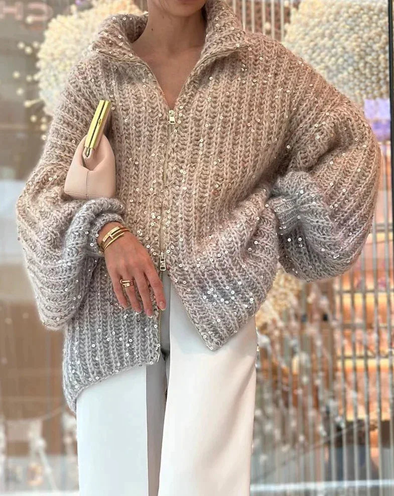 Lola™ | Der elegante, glitzernde Seiden-Cardigan-Pullover