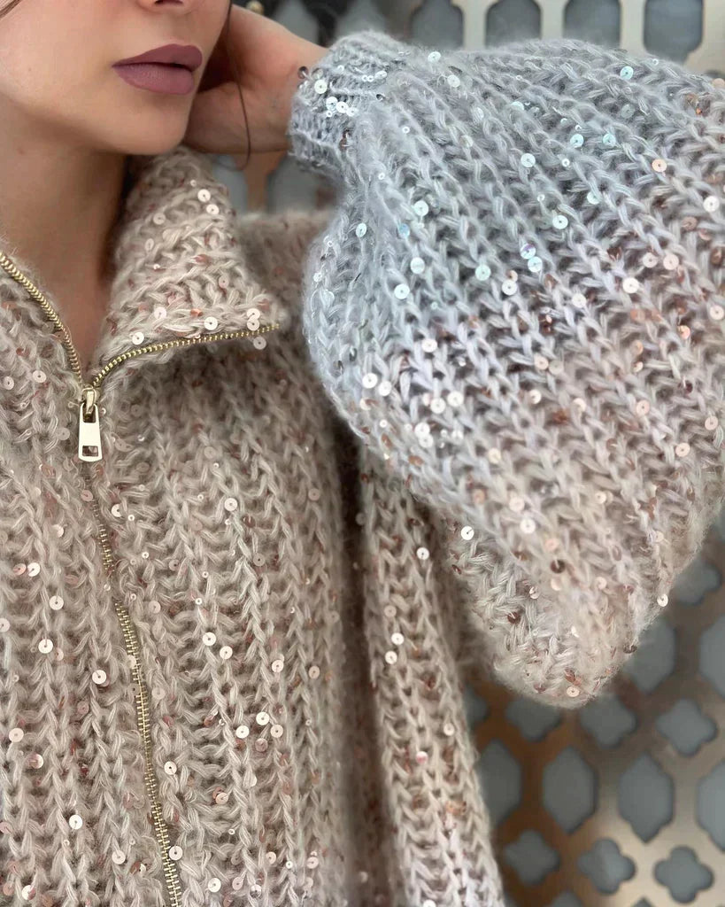 Lola™ | Der elegante, glitzernde Seiden-Cardigan-Pullover