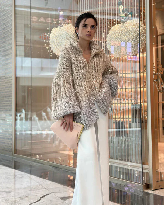 Lola™ | Der elegante, glitzernde Seiden-Cardigan-Pullover