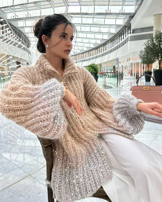 Lola™ | Der elegante, glitzernde Seiden-Cardigan-Pullover