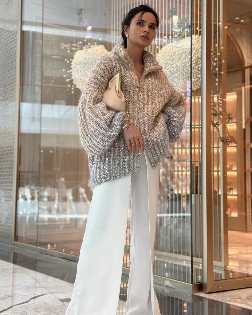 Lola™ | Der elegante, glitzernde Seiden-Cardigan-Pullover