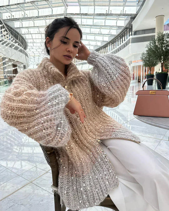 Lola™ | Der elegante, glitzernde Seiden-Cardigan-Pullover